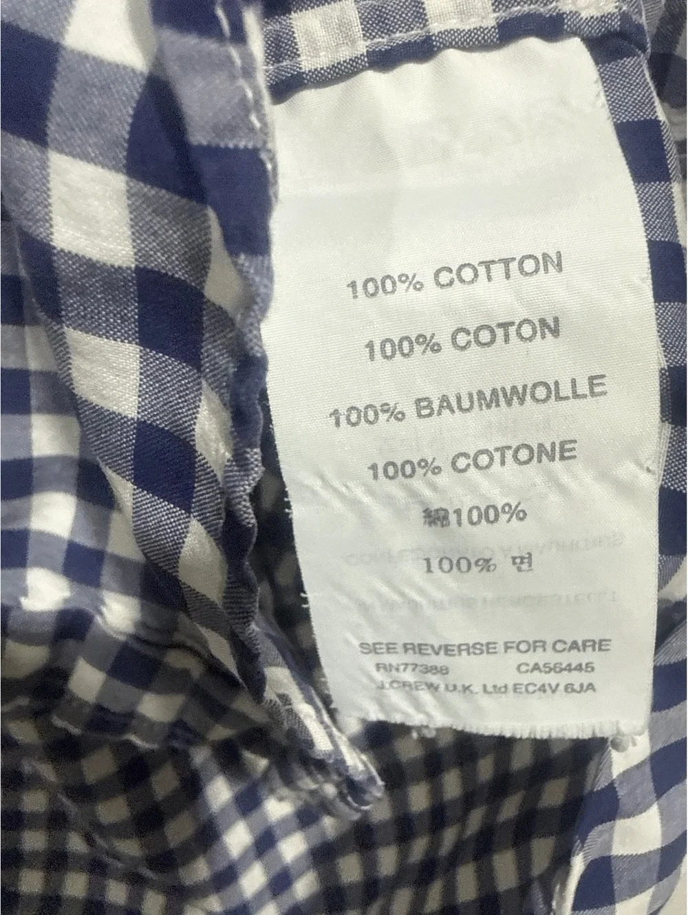 J.Crew Ludlow Blue and White Gingham Check 100% Cotton Shirt, Size Large